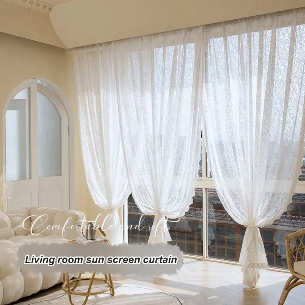 פסטורלי תחרה צרפתי העצום וילון מוצק צבע 200x140cm הסלון חלון חדר השינה לבן טול וילונות וילונות גזה עיצוב הבית - 0