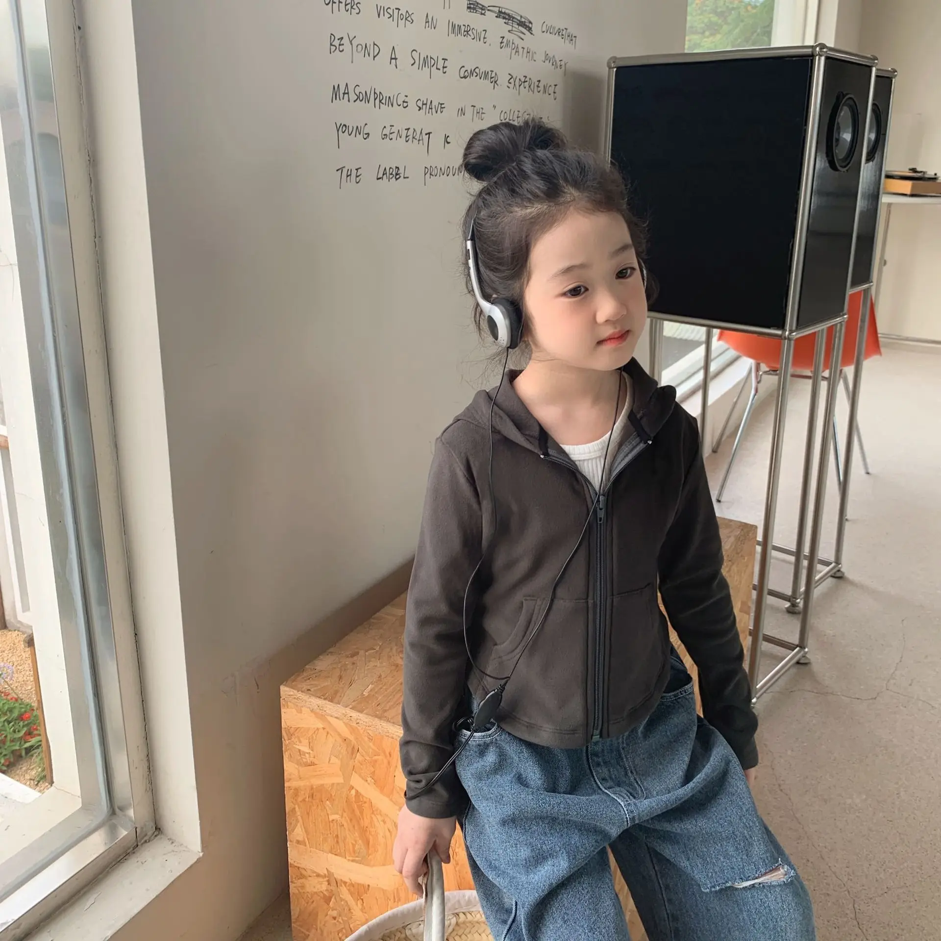קוריאני 2023 בנים ובנות' סתיו ברדס סוודר יומיומי שרוול ארוך מעיל קצר מתאים מוצק צבע אופנתי העליון - 0