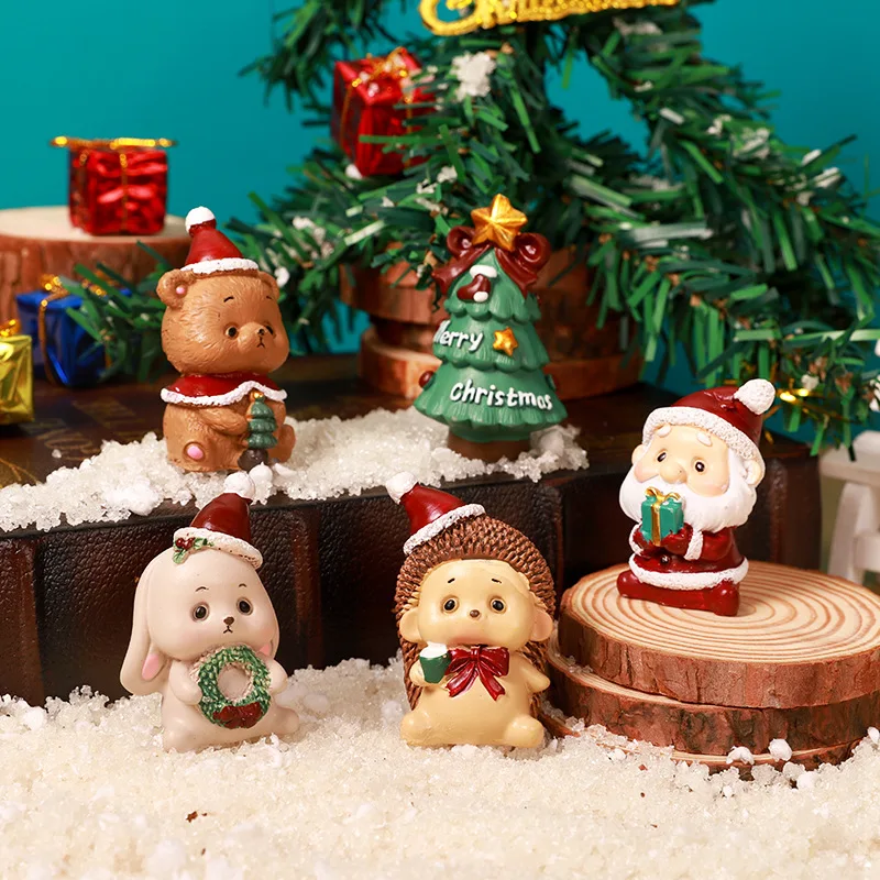 חג המולד קישוטים קטנים מיקרו נוף קריקטורה חמודה סנטה קלאוס, עץ חג המולד חיה קישוט ריהוט עיוור קופסא מתנה - 0