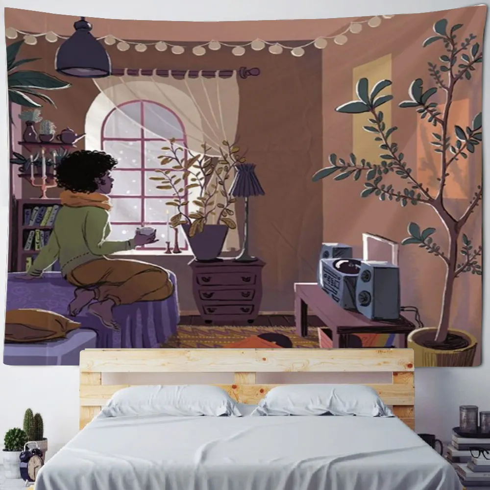 שיער ארוך ילדה קריקטורה קומיקס נושא שטיח ילדה ילדים וילון נשים בחדר השינה של הסלון קישוט שטיח - 1
