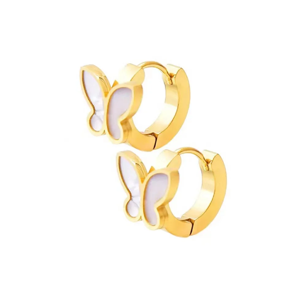 חדש קוריאני אופנה פרפר עגילים לנשים צבע זהב גיאומטריה סוג פלדת טיטניום מסיבת תכשיטים נוצצים זירקון האוזן אבזם - 1