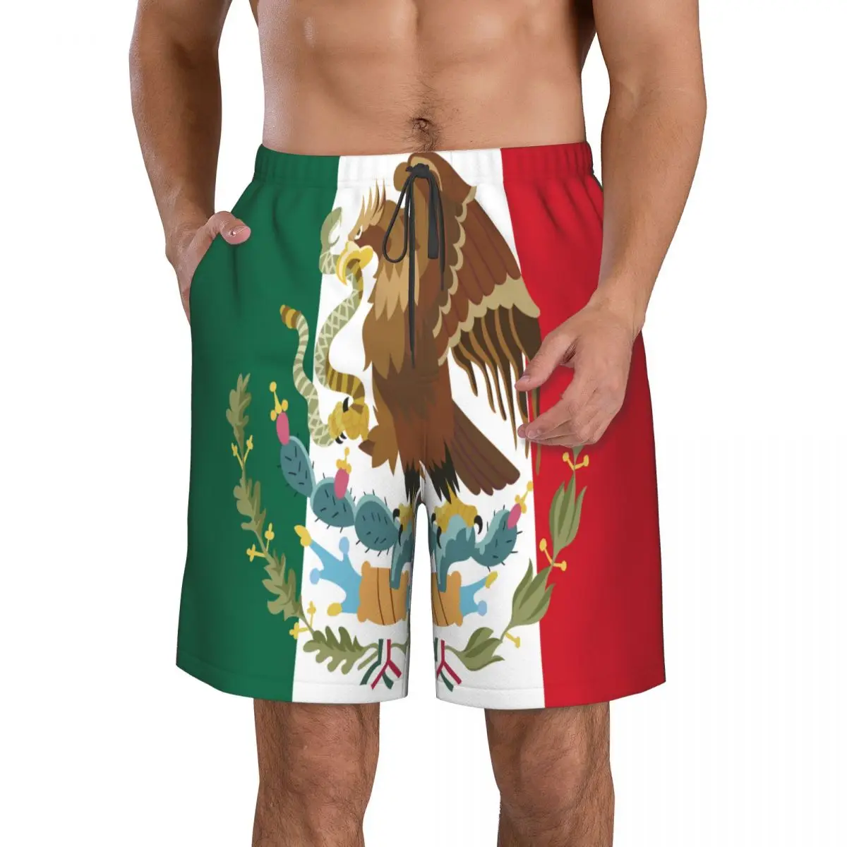 חוף בגדי ים של גברים מהיר ייבוש בגדי ים מקסיקני דגל רקע גברים לנשימה בגדי ים קצרים חוף סקסי זכר בגדי ים - 1
