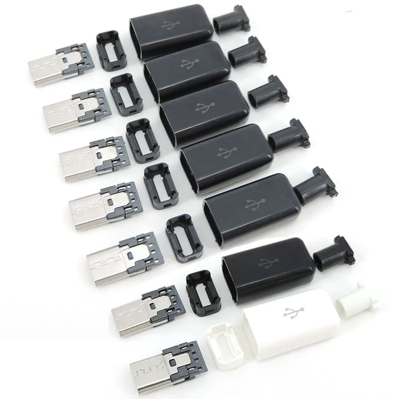 4 ב 1 diy לבן שחור 5PIN USB מיקרו ריתוך סוג התקע זכר מחברים מטען כיסוי USB 5P הזנב יציאת טעינה שקע Q1 - 1