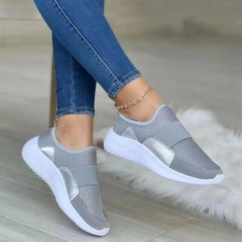 2023 חדש Vulcanize נעלי נשים סתיו קוריאנית לנשימה רשת נעלי ספורט הנשי שטוח להחליק על נעליים מזדמנים נשים האור נעליים - 1