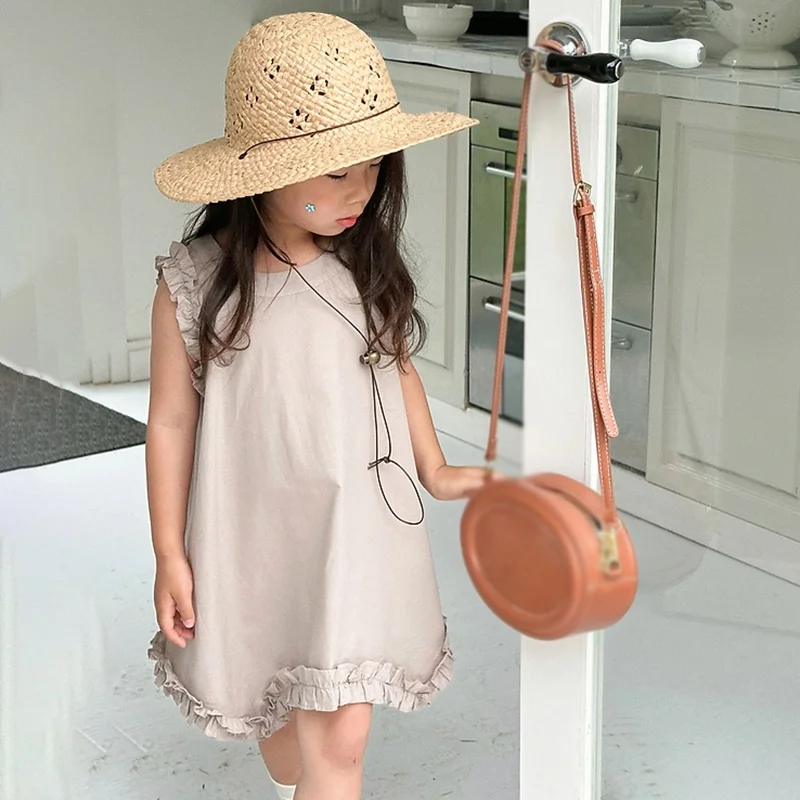 לילדים שמלות בנות בגדי הקיץ ילדה צוואר עגול ללא שרוולים קפלים שמלה לפעוטות התינוק השמלה 3-8 שנים - 1