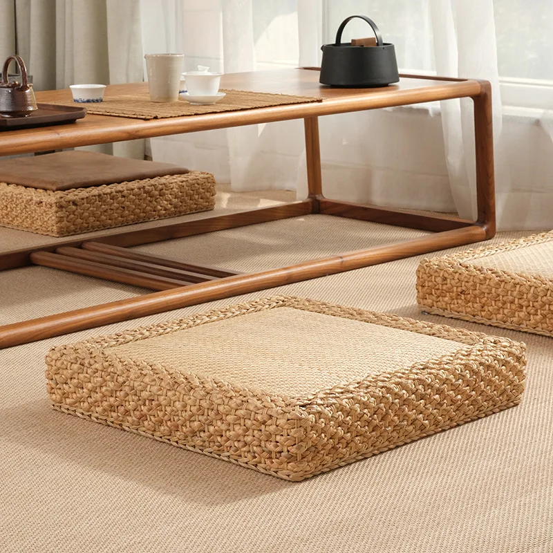 בסגנון יפני טאטאמי כרית קש פוטון יד ארוג שטוח כרית מושב הספה לזרוק כריות רצפה כרית מדיטציה סיבוב כרית - 1