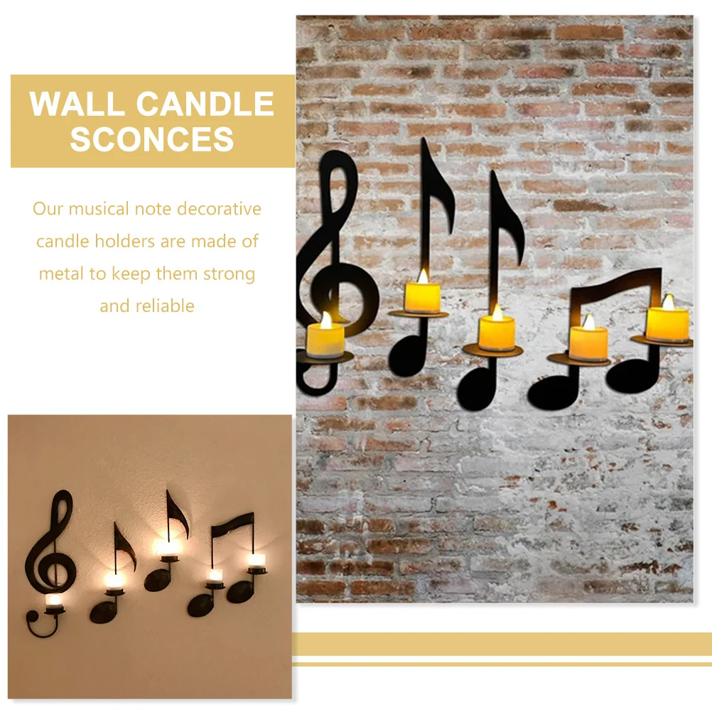 3 יח ' קיר מתכת בעל יצירתי תלוי פחת נרות פמוטים בתפזורת מוסיקה הערות הקיר - 1