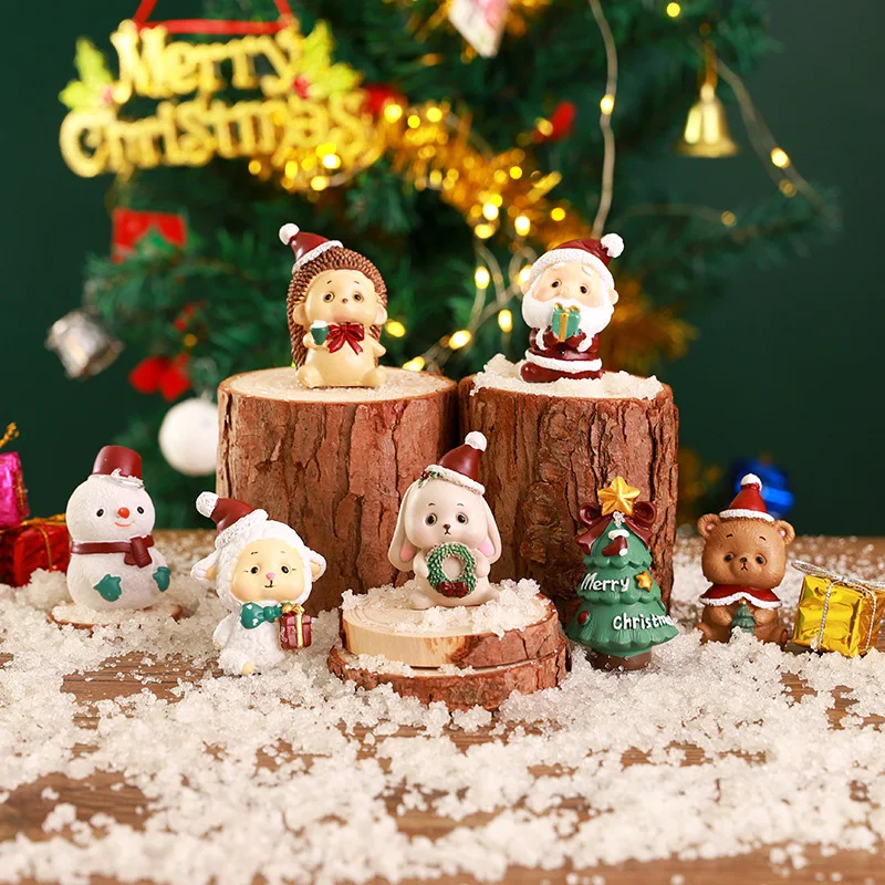 חג המולד קישוטים קטנים מיקרו נוף קריקטורה חמודה סנטה קלאוס, עץ חג המולד חיה קישוט ריהוט עיוור קופסא מתנה - 1