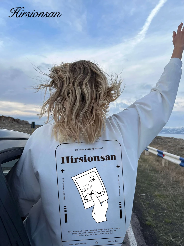 Hirsionsan אותיות מצחיקות להדפיס חולצות נשים סתיו מזדמן O-צוואר Streewear בסיסי סוודר עבור גבירותיי בציר Harajuku שיק העליון - 2