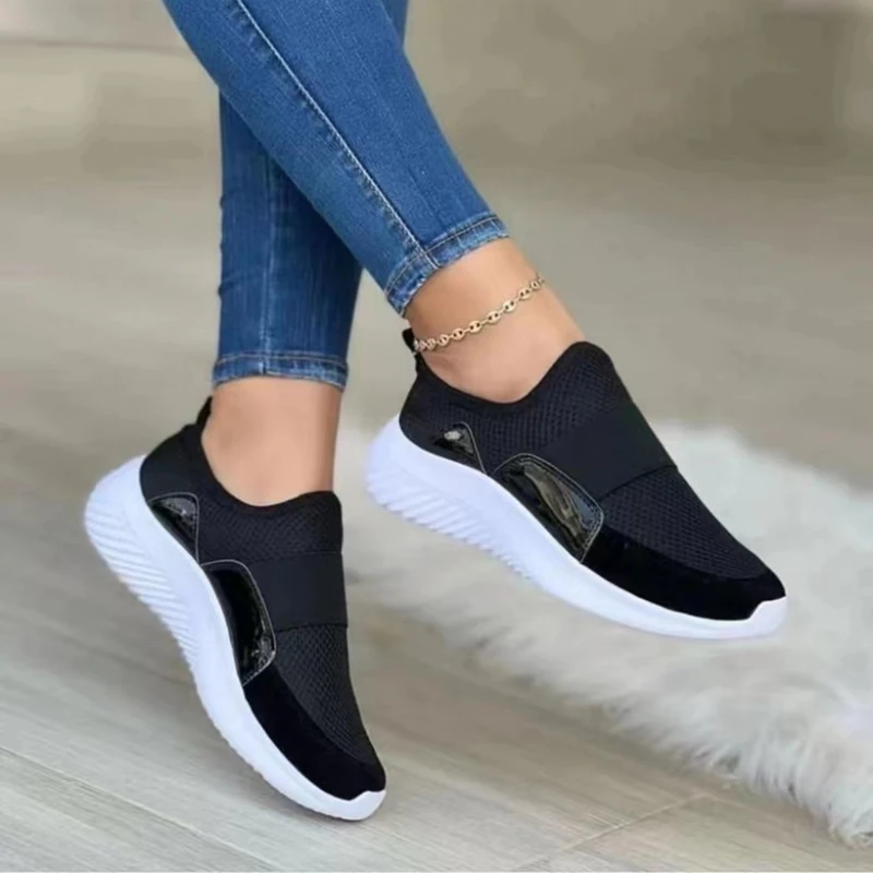 2023 חדש Vulcanize נעלי נשים סתיו קוריאנית לנשימה רשת נעלי ספורט הנשי שטוח להחליק על נעליים מזדמנים נשים האור נעליים - 2