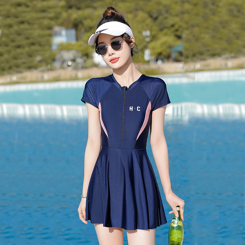 גודל גדול של בגדי אישה 2023 קוריאנית בגדי ים עם חצאית בגד ים צנוע Beachwear המעיין בגדי שחייה גלישה - 2