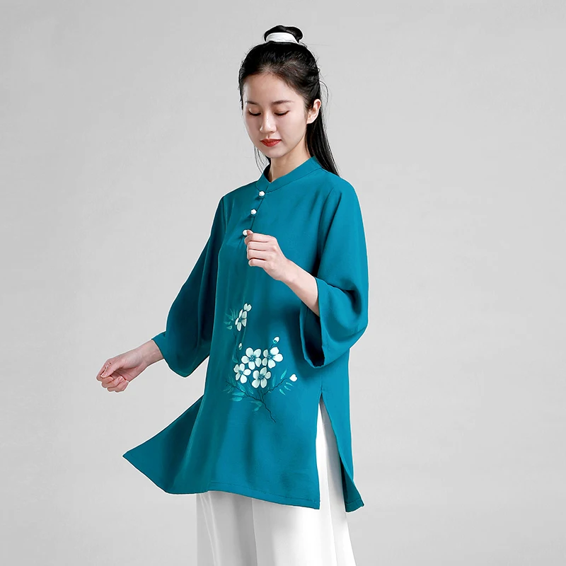 קונג פו השמלה אומנות לחימה אחידה וושו בגדים טאי צ ' י בגדים ילדה הנשים מצוירים ביד קון מאסטר 2023 חדשה סגנון כחול - 2