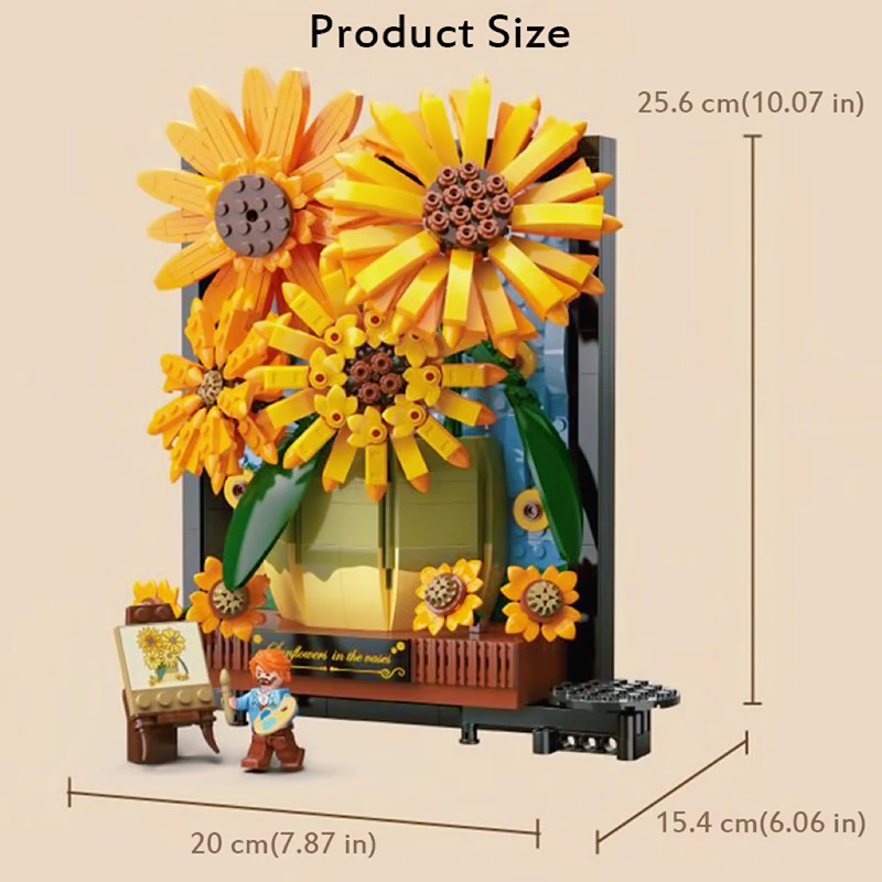 רעיונות ואן גוך חמניות בעציץ הזר אבני הבניין השמש פרח 3D דגם מסגרת תמונה לקישוט הבית לבנים צעצוע Diy מתנות - 2