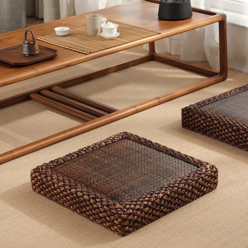 בסגנון יפני טאטאמי כרית קש פוטון יד ארוג שטוח כרית מושב הספה לזרוק כריות רצפה כרית מדיטציה סיבוב כרית - 2
