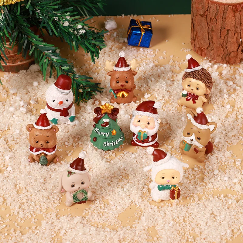 חג המולד קישוטים קטנים מיקרו נוף קריקטורה חמודה סנטה קלאוס, עץ חג המולד חיה קישוט ריהוט עיוור קופסא מתנה - 2