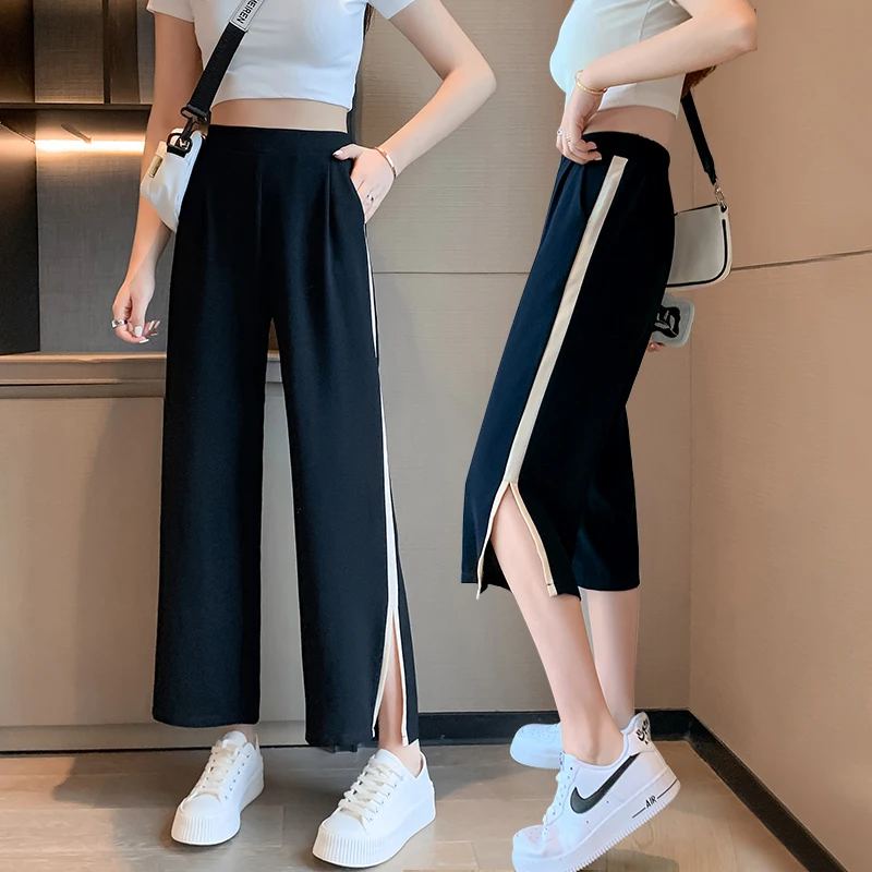 Capris לנשים ישר רופף רחב הרגל המכנסיים גבוהה המותניים מזדמנים מכנסיים מכנסיים שחורים Y2K הקיץ קוריאני אופנה מכנסיים קצרים - 3