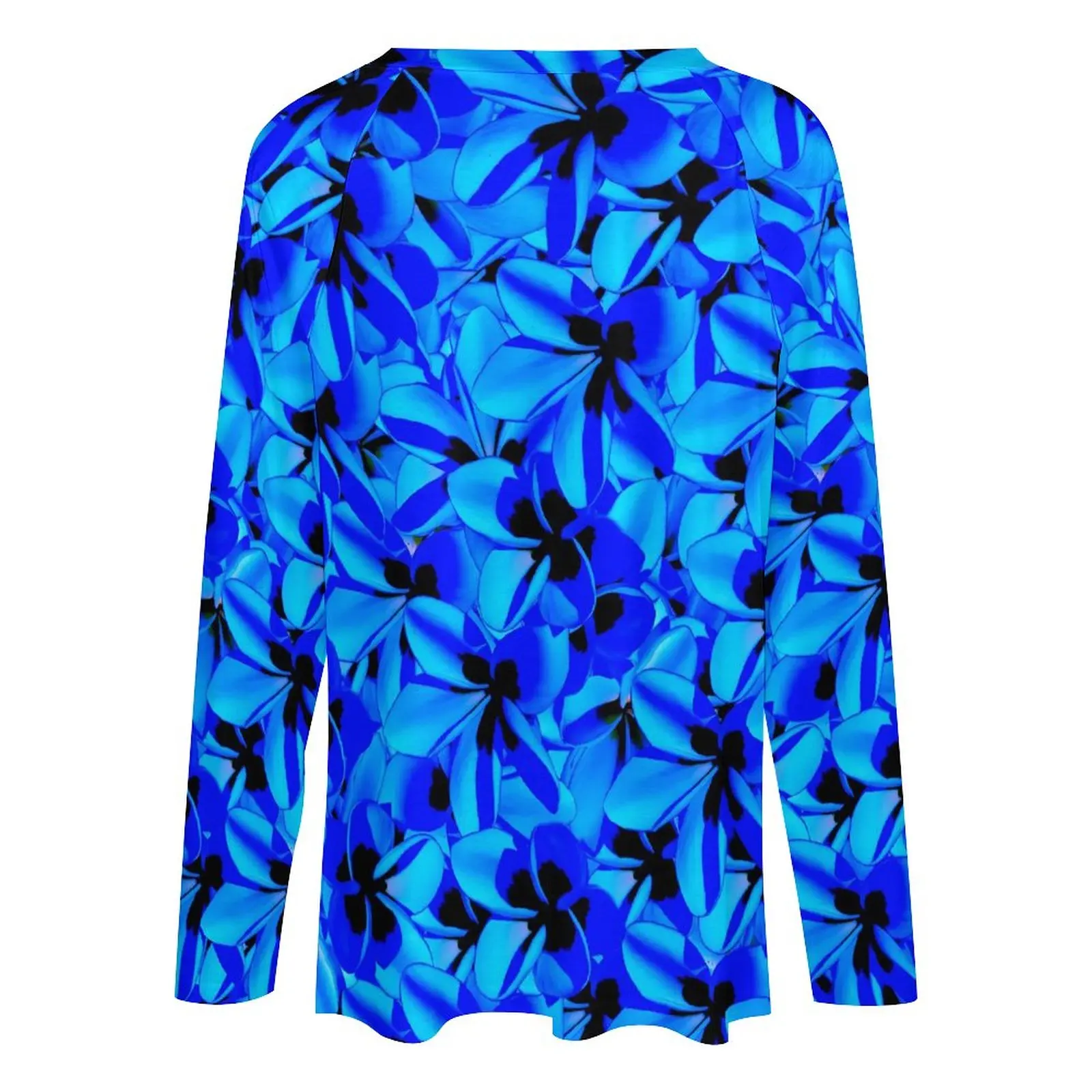טרופי פרחוני חולצות כחול פרחים רטרו חולצה האישה, עם שרוולים ארוכים אופנת רחוב צמרות מנופחים צוואר V בגדים מותאמים אישית - 3