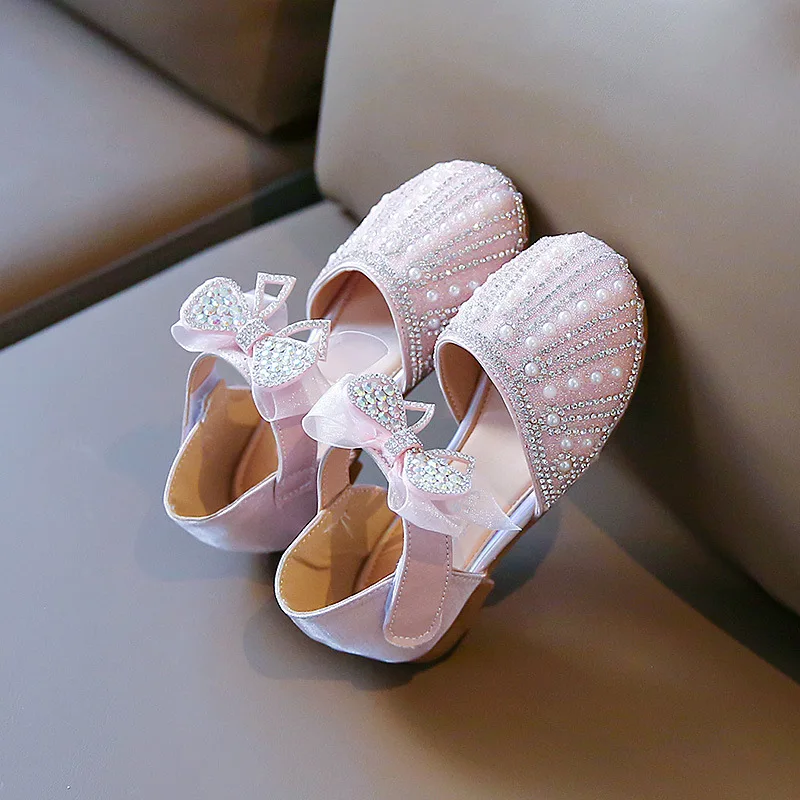 בייבי בנות קיץ הנסיכה נעליים רכות התחתונה קשת יהלומים מלאכותיים תלמיד נעליים 2023 חדש פרל ילדים האופנה של מסיבת סנדלים 23-36 - 3