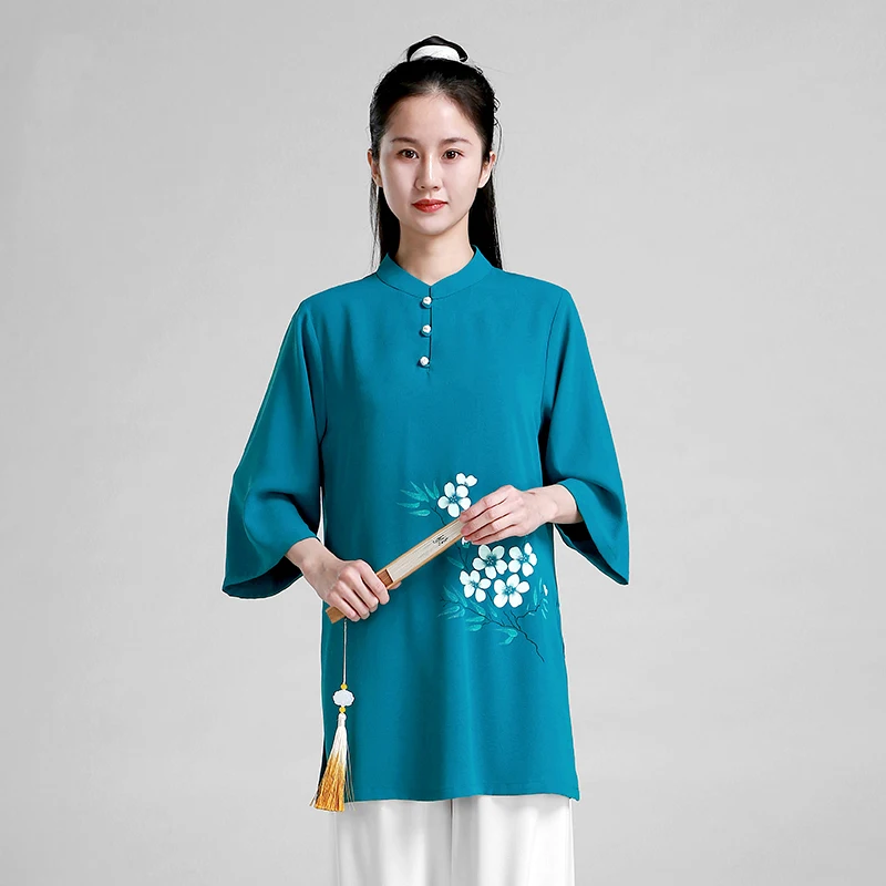 קונג פו השמלה אומנות לחימה אחידה וושו בגדים טאי צ ' י בגדים ילדה הנשים מצוירים ביד קון מאסטר 2023 חדשה סגנון כחול - 3