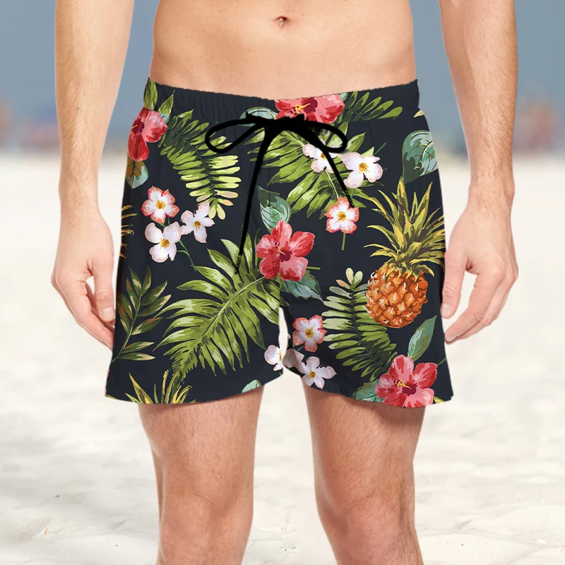 2023 קיץ חדש לגברים קוקוס עלים דפוס החוף 3D מכנסיים אופנתי, נוח וייבוש מהיר ג ' ונגל טרופי בסגנון קצרים. - 3