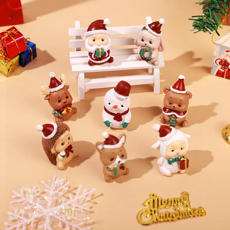 חג המולד קישוטים קטנים מיקרו נוף קריקטורה חמודה סנטה קלאוס, עץ חג המולד חיה קישוט ריהוט עיוור קופסא מתנה - 3