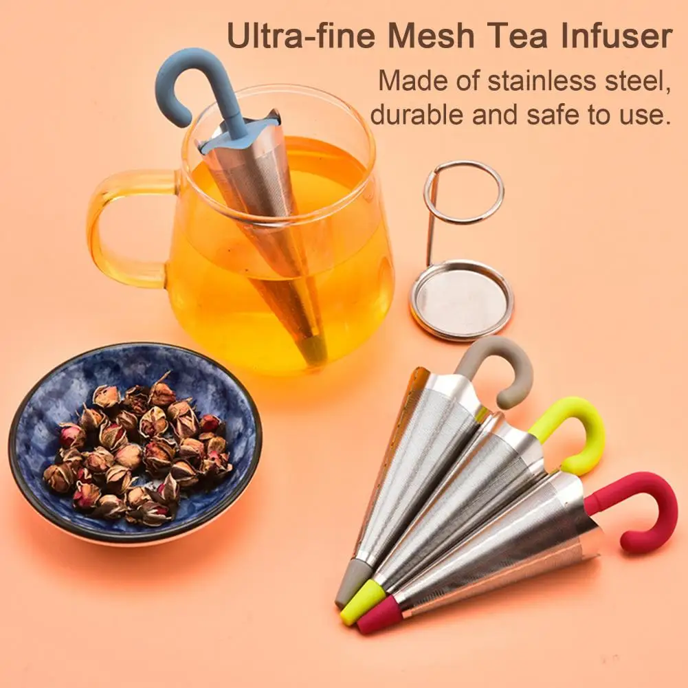 אנטי-דפורמציה תה מסננת מטריה בצורת תה מסננת נירוסטה תה Infuser מטריה צורה בטמפרטורה גבוהה עבור מזון - 4