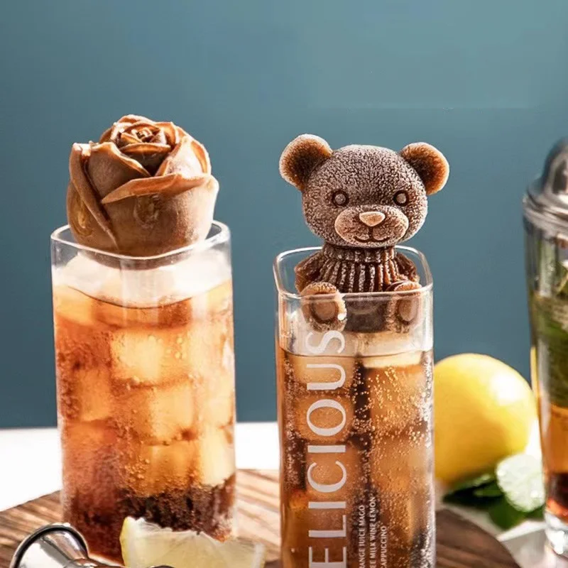 דוב קרח עובש סיליקון 3D לשימוש חוזר כדור קרח להכנת וויסקי, יין לשתות קפה אייס קיוב קפה גלידה עובש כלי מטבח - 4