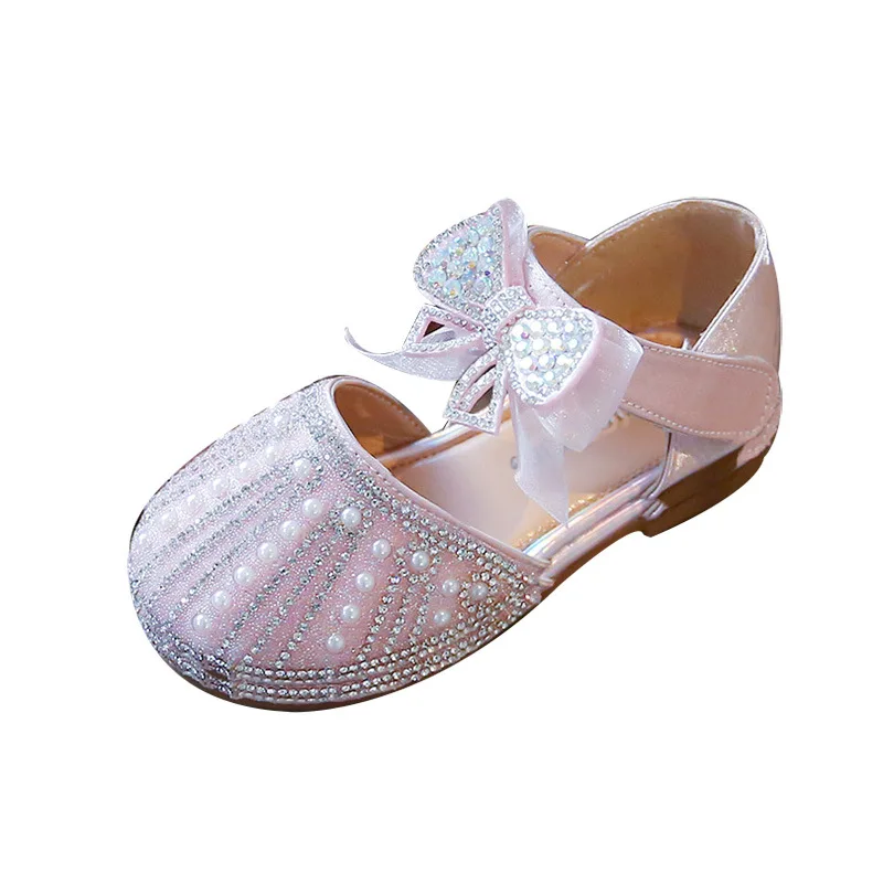 בייבי בנות קיץ הנסיכה נעליים רכות התחתונה קשת יהלומים מלאכותיים תלמיד נעליים 2023 חדש פרל ילדים האופנה של מסיבת סנדלים 23-36 - 4