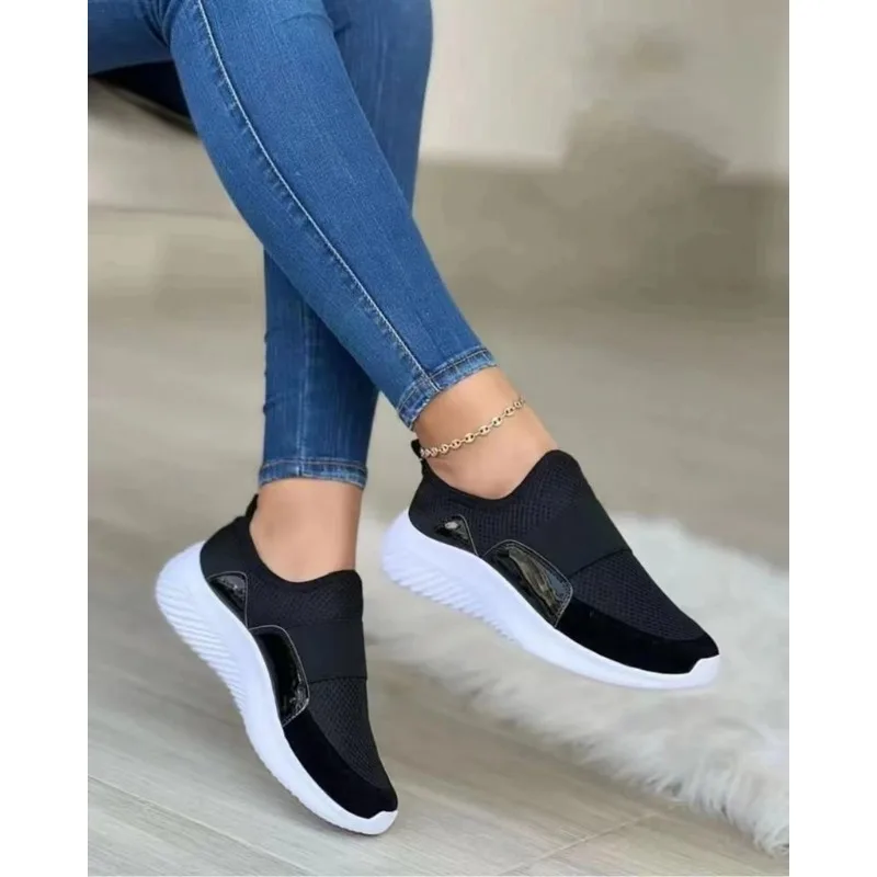 2023 חדש Vulcanize נעלי נשים סתיו קוריאנית לנשימה רשת נעלי ספורט הנשי שטוח להחליק על נעליים מזדמנים נשים האור נעליים - 4