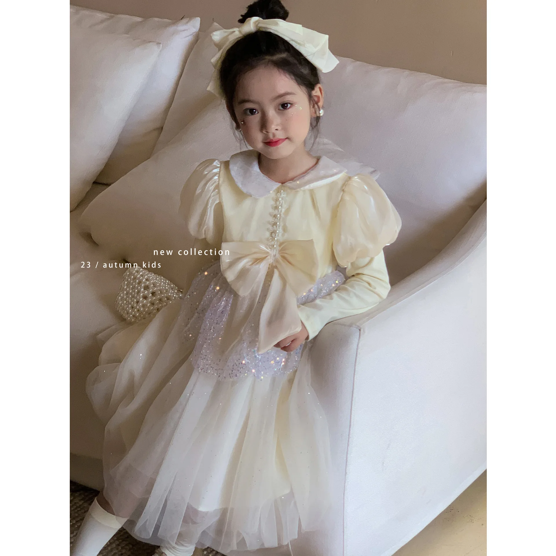 שמלת נסיכת בנות 2023 סתיו סגנון חדש הבובה קולר שמלת מסיבת יום הולדת - 4
