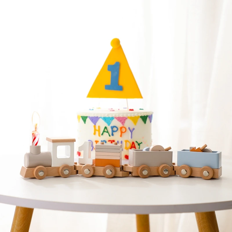 מונטסורי צעצועים מעץ הרכבת לתינוק ליום הולדת צעצוע עם מספרים, בלוקים משחק פעוטות בנים Girls1 2 3 4 5Baby למידה צעצוע - 4