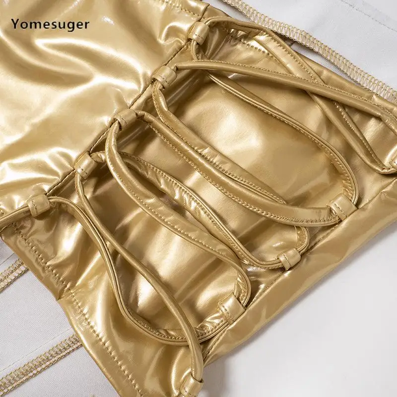 Yomesuger עור Pu סקסי לעטוף את החזה בצד התחבושת לא סדיר קצוץ גופיות נשים נופלות 2023 אופנה אופנת רחוב טוניקה במגמת - 5