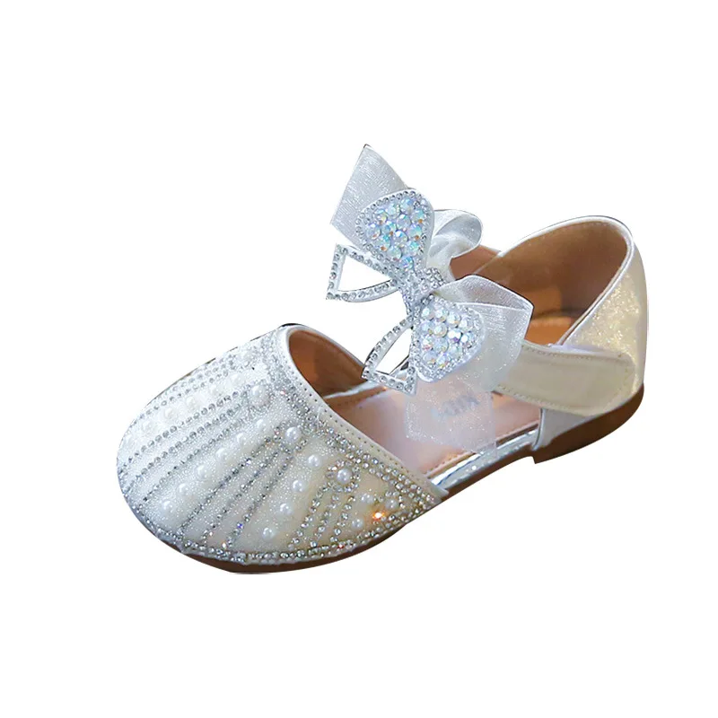בייבי בנות קיץ הנסיכה נעליים רכות התחתונה קשת יהלומים מלאכותיים תלמיד נעליים 2023 חדש פרל ילדים האופנה של מסיבת סנדלים 23-36 - 5
