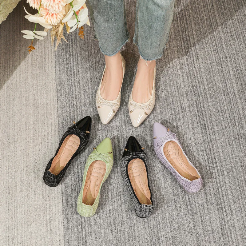דירות נשים נעלי נוחות נעלי בלרינה, נעלי נשים מזדמנים בסגנון קוריאני יוקרה נשים נעלי מעצבים להחליק על גדול - 5