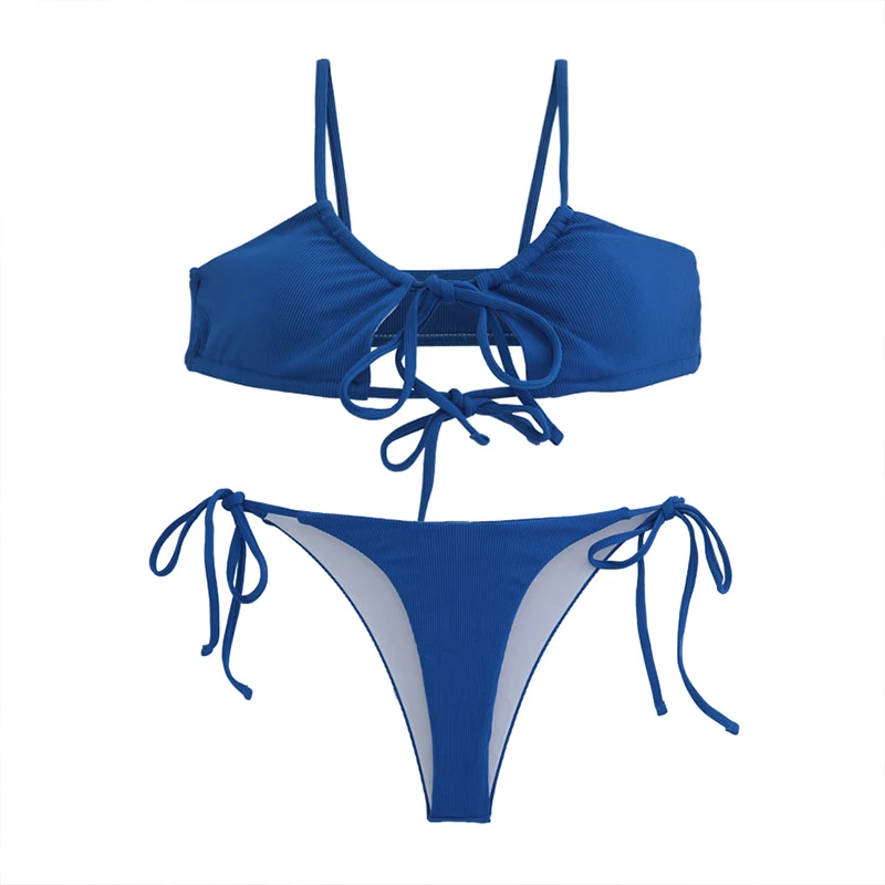 שתי חתיכות מוצק צבע תחרה-אפ סקסי נשים בגד ים חדש אלסטיות גבוה ביקיני סט חוף בגד ים בגדי ים 2023 הקיץ - 5