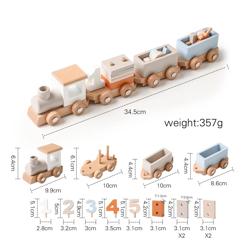 מונטסורי צעצועים מעץ הרכבת לתינוק ליום הולדת צעצוע עם מספרים, בלוקים משחק פעוטות בנים Girls1 2 3 4 5Baby למידה צעצוע - 5