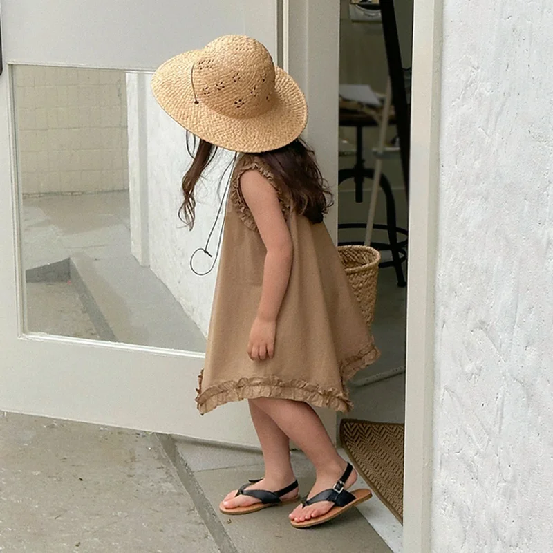 לילדים שמלות בנות בגדי הקיץ ילדה צוואר עגול ללא שרוולים קפלים שמלה לפעוטות התינוק השמלה 3-8 שנים - 5