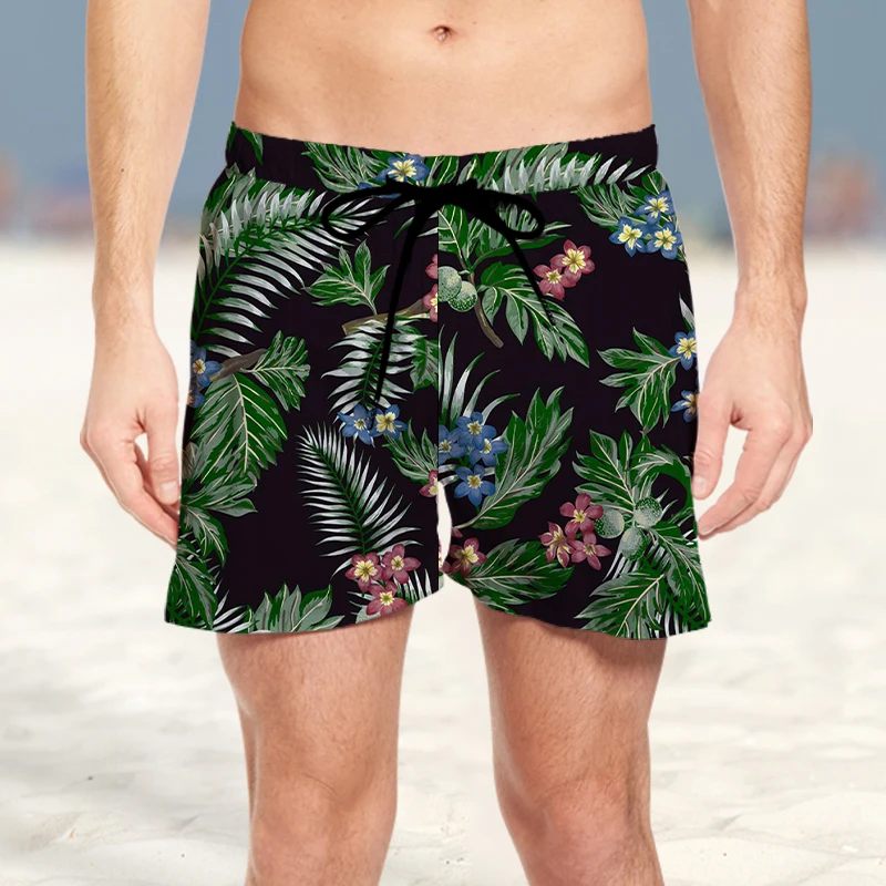 2023 קיץ חדש לגברים קוקוס עלים דפוס החוף 3D מכנסיים אופנתי, נוח וייבוש מהיר ג ' ונגל טרופי בסגנון קצרים. - 5