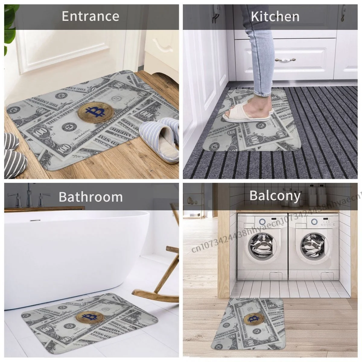 Bitcoin וירטואלי מוצפן מטבע דיגיטלי למטבח החלקה לשטיח 100 פלנל מחצלת דלת הכניסה שטיחון קישוט הבית השטיח - 5