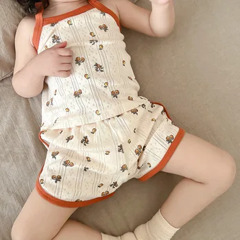 1-8Year פעוט, ילד תינוק בנים בנות בגדים סט קיץ כותנה תינוק טי העליון קצרים. פי. ג 'יי סט Homewear רך 2pcs סט פיג' מה התלבושת