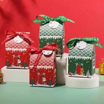 10/20Pcs צבעוני בית חג המולד ממתק קופסה שלג ביסקוויט טובה מתנה אריזה קופסה עם Ribbin חג שמח ציוד למסיבות