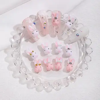 10Pcs ארנב קטן מסמר תכשיטים, קישוטים קריקטורה חמודה קישוטי ציפורניים יפה ומקסים ציפורניים אביזרים