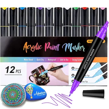 12 צבעים אמנות סמן צבע אקרילי עטים צבע אקרילי סמנים עט עם קצה בינוני טיפ(0.7 מ 