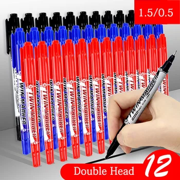 12pcs תליון עט סימון החוד קו הסמן ילדים הציור תלמיד מהיר ייבוש עמיד למים שומני עט שחור כחול אדום