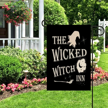 1PC המכשפה הרעה Inn דפוס פשתן כותנה גן דגל דגל חיצוני מקורה בבית בגינה תלויים עיצוב