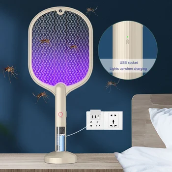 2 ב-1 חשמלי חרקים מחבט זבובים נטענת USB Led אור יתוש הרוצח