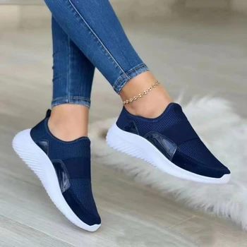2023 חדש Vulcanize נעלי נשים סתיו קוריאנית לנשימה רשת נעלי ספורט הנשי שטוח להחליק על נעליים מזדמנים נשים האור נעליים
