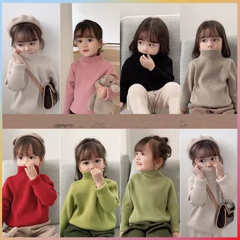 2023 סתיו החורף חדש בייבי בנות סרגה סוודר ללבוש שרוול ארוך חם מוצק 6 צבעים ילדים פעוט סוודר עליון