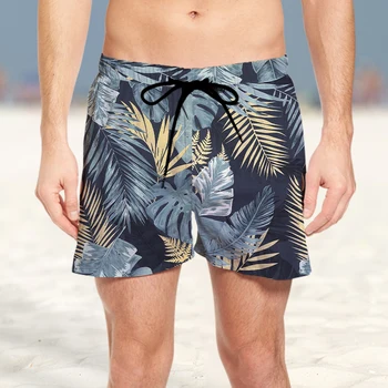 2023 קיץ חדש לגברים קוקוס עלים דפוס החוף 3D מכנסיים אופנתי, נוח וייבוש מהיר ג ' ונגל טרופי בסגנון קצרים.