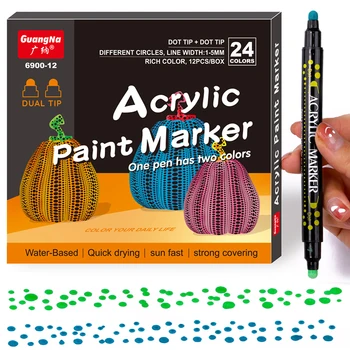 24 צבעים כפולה טיפ נקודה צבע אקרילי עטים טושים על עץ בד רוק ציור זכוכית, קרמיקה DIY אמנות עושים אמנות אספקה